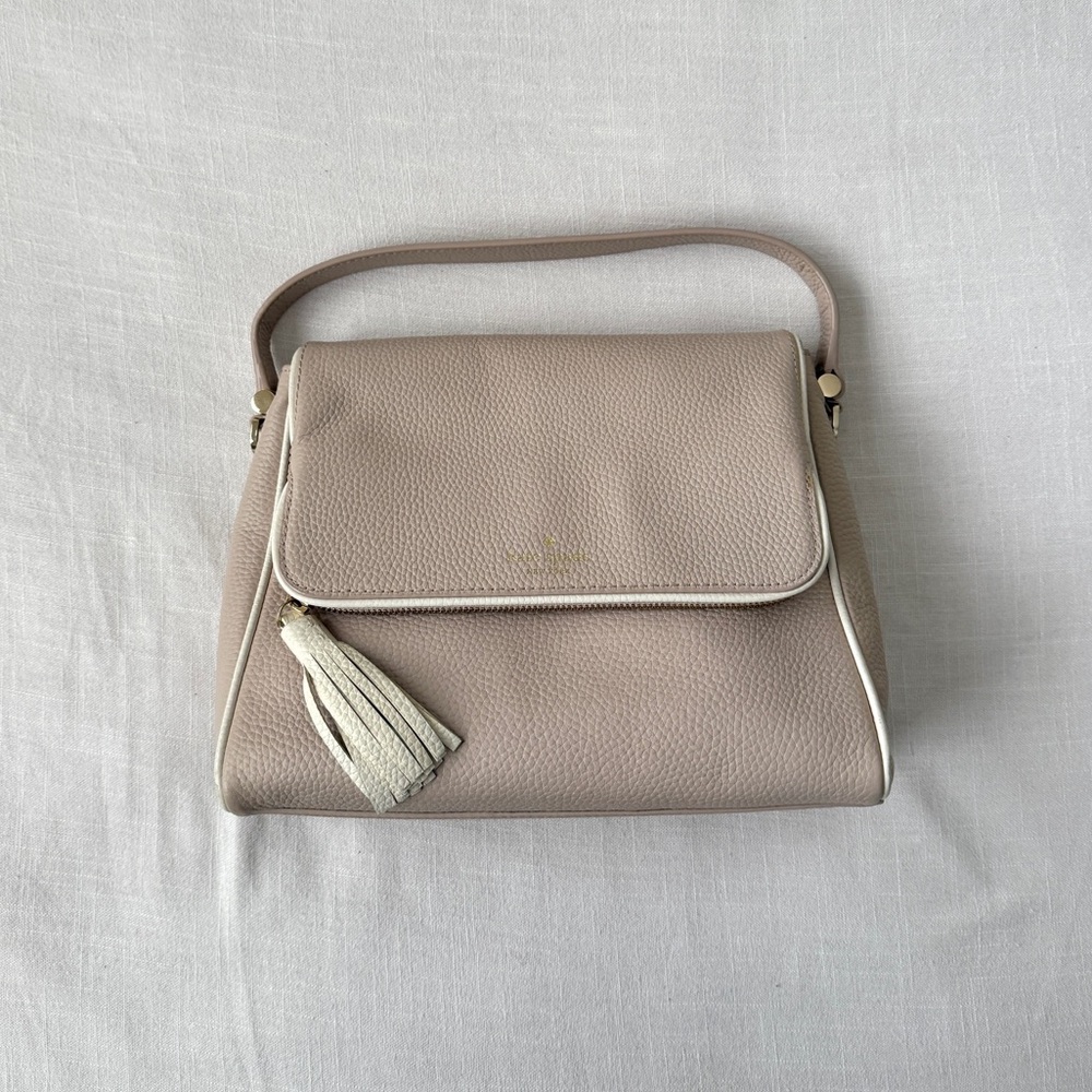 Kate Spade Taupe Leather Satchel with Tassel